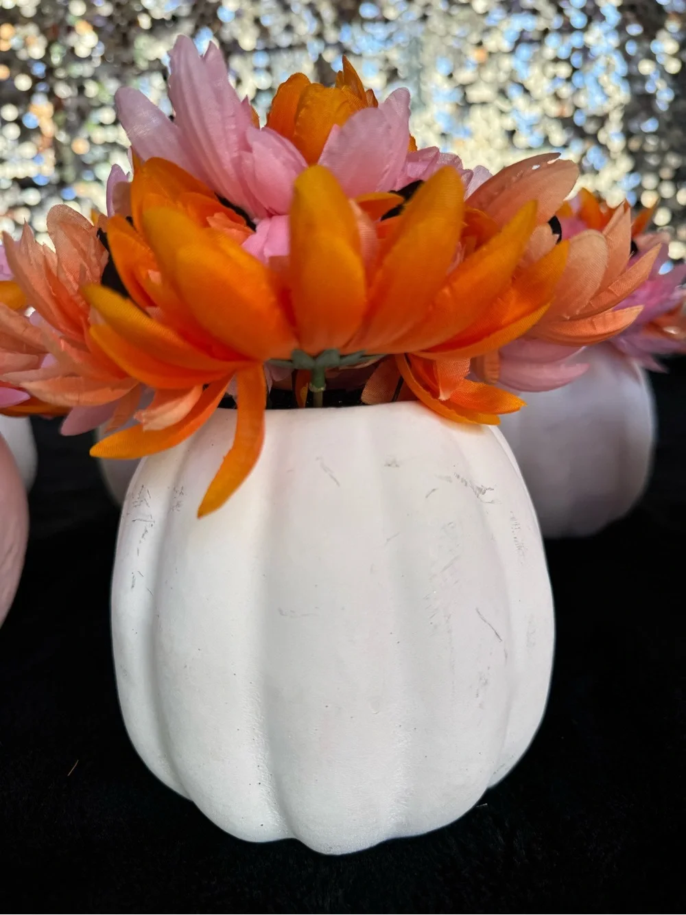 Set of 10 Faux Floral Pumpkin & Skull Centerpieces in Pink, Orange and Black